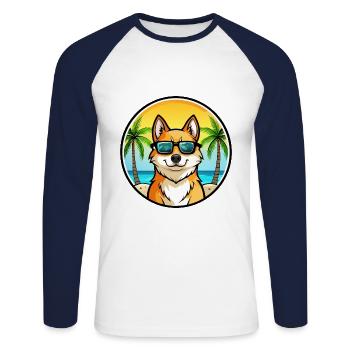 Finnischer Spitz Hund Rasse Cartoon Sonnenbrille Strand - Unisex Baseballshirt langarm - Weiß/Navy - Vorne - Nik (191cm)