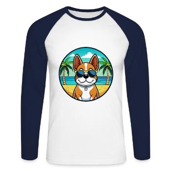 Lunettes de soleil de dessin animé de race de chien de Bretagne française plage - T-shirt baseball manches longues Homme - blanc/marine - Devant - Nik (191cm)