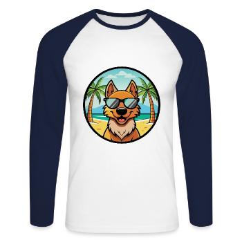 Frisian Pointing Dog Breed Cartoon Sunglass Beach - Unisex Long Sleeve Baseball T-Shirt - white/navy - Front - Nik (191cm)
