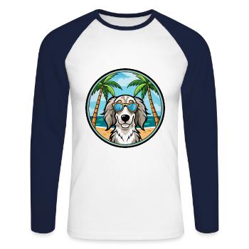 English Setter Dog Breed Cartoon Sunglasses Beach - Unisex Long Sleeve Baseball T-Shirt - white/navy - Front - Nik (191cm)
