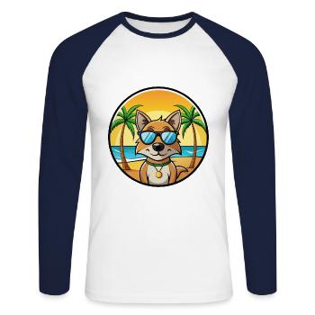 Indian Pariah Dog Breed Cartoon Sunglasses Beach - Unisex Long Sleeve Baseball T-Shirt - white/navy - Front - Nik (191cm)