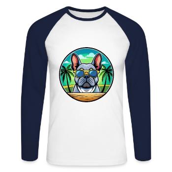 French Bulldog Breed Cartoon Sunglasses Beach - Unisex Long Sleeve Baseball T-Shirt - white/navy - Front - Nik (191cm)