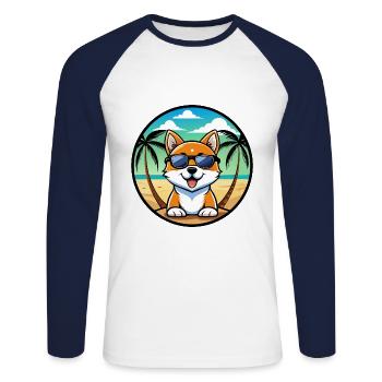 Hokkaido Chien Race Dessin Animé Lunettes De Soleil Plage - T-shirt baseball manches longues Homme - blanc/marine - Devant - Nik (191cm)