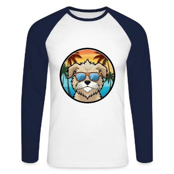 Havenese Chien Race Dessin Animé Lunettes De Soleil Plage - T-shirt baseball manches longues Homme - blanc/marine - Devant - Nik (191cm)
