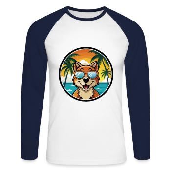 Hygenhund Chien Race Dessin Animé Lunettes De Soleil Plage - T-shirt baseball manches longues Homme - blanc/marine - Devant - Nik (191cm)