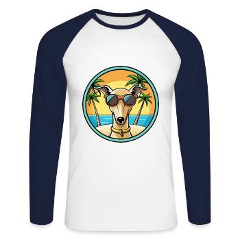 Lévrier italien race chien dessin animé lunettes de soleil plage - T-shirt baseball manches longues Homme - blanc/marine - Devant - Nik (191cm)