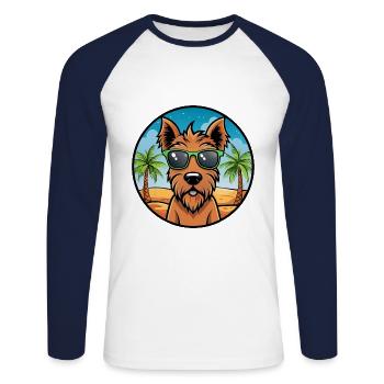 Irish Terrier Dog Breed Cartoon Sunglasses Beach - Unisex Long Sleeve Baseball T-Shirt - white/navy - Front - Nik (191cm)
