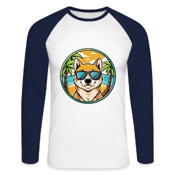 Jindo Dog Breed Cartoon Sunglasses Beach - Unisex Long Sleeve Baseball T-Shirt - white/navy - Front - Nik (191cm)