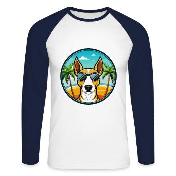 Ibizan Hound Dog Breed Cartoon Sunglasses Beach - Unisex Long Sleeve Baseball T-Shirt - white/navy - Front - Nik (191cm)