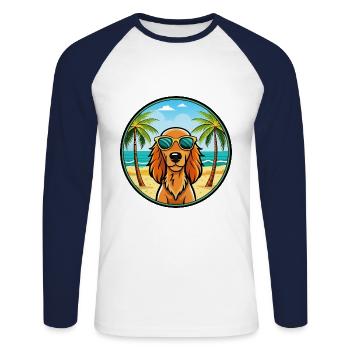 Irish Setter Dog Breed Cartoon Sunglasses Beach - Unisex Long Sleeve Baseball T-Shirt - white/navy - Front - Nik (191cm)