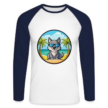 Lunettes de soleil de dessin animé de race de chien du Groenland plage - T-shirt baseball manches longues Homme - blanc/marine - Devant - Nik (191cm)