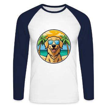 Golden Retriever Dog Breed Cartoon Sunglass Beach - Unisex Long Sleeve Baseball T-Shirt - white/navy - Front - Nik (191cm)