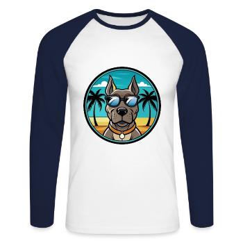 Deutsche Dogge Hunderasse Cartoon Sonnenbrille Strand - Unisex Baseballshirt langarm - Weiß/Navy - Vorne - Nik (191cm)