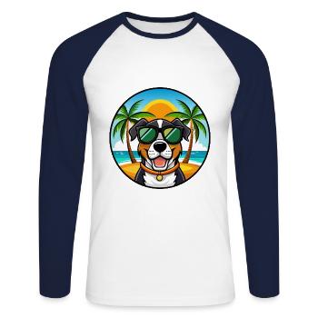 Grand Bouvier Suisse Race Cartoon Beach - T-shirt baseball manches longues Homme - blanc/marine - Devant - Nik (191cm)