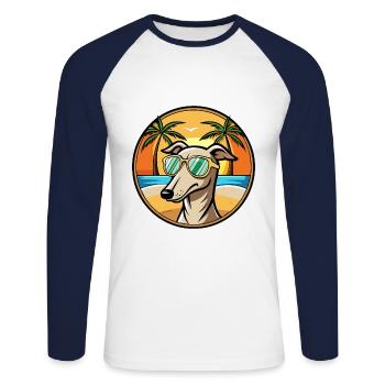 Greyhound Chien Race Dessin Animé Lunettes De Soleil Plage - T-shirt baseball manches longues Homme - blanc/marine - Devant - Nik (191cm)