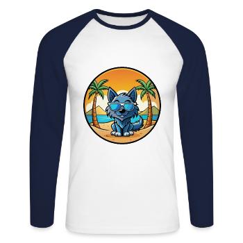 Griffon Bleu De Gascogne Hunderasse Cartoon Beach - Unisex Baseballshirt langarm - Weiß/Navy - Vorne - Nik (191cm)