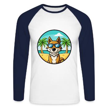 Karakachan Chien Race Dessin Animé Lunettes De Soleil Plage - T-shirt baseball manches longues Homme - blanc/marine - Devant - Nik (191cm)