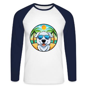 Kuvasz Chien Race Dessin Animé Lunettes de Soleil Plage - T-shirt baseball manches longues Homme - blanc/marine - Devant - Nik (191cm)