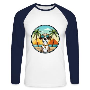 French Gascony Pointer Dog Breed Cartoon Beach - Unisex Long Sleeve Baseball T-Shirt - white/navy - Front - Nik (191cm)