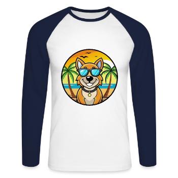 Laufhund Hunderasse Cartoon Sonnenbrille Strand - Unisex Baseballshirt langarm - Weiß/Navy - Vorne - Nik (191cm)
