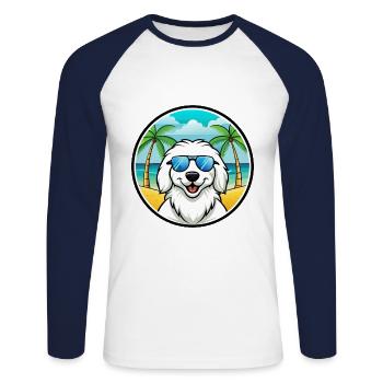 Grandes Pyrénées Chien Race Dessin Animé Lunettes De Soleil Plage - T-shirt baseball manches longues Homme - blanc/marine - Devant - Nik (191cm)