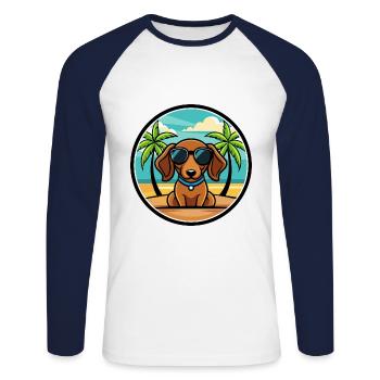 Lunettes de soleil de dessin animé de race de chien teckel miniature - T-shirt baseball manches longues Homme - blanc/marine - Devant - Nik (191cm)