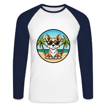 Lunettes de soleil de dessin animé de race de chien Fox Terrier miniature - T-shirt baseball manches longues Homme - blanc/marine - Devant - Nik (191cm)