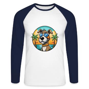 Chien courant à poil dur d’Istrie Race de chien de dessin animé Plage - T-shirt baseball manches longues Homme - blanc/marine - Devant - Nik (191cm)