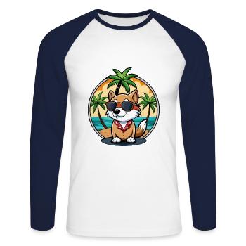 Kai Ken Hunderasse Cartoon Sonnenbrille Strand - Unisex Baseballshirt langarm - Weiß/Navy - Vorne - Nik (191cm)