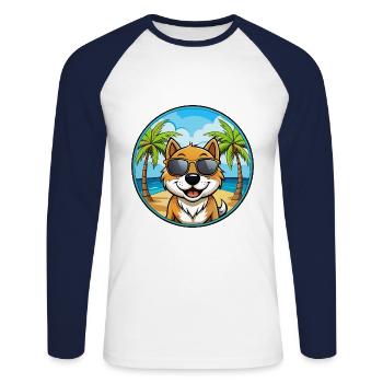 Lunettes de soleil de dessin animé de race de chien Kintamani Beach - T-shirt baseball manches longues Homme - blanc/marine - Devant - Nik (191cm)