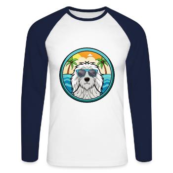 Komondor Chien Race Dessin Animé Lunettes de Soleil Plage - T-shirt baseball manches longues Homme - blanc/marine - Devant - Nik (191cm)
