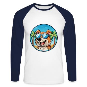 Koolie Chien Race Dessin Animé Lunettes de Soleil Plage - T-shirt baseball manches longues Homme - blanc/marine - Devant - Nik (191cm)
