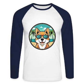 Lundehund Chien Race Dessin Animé Lunettes de soleil Plage - T-shirt baseball manches longues Homme - blanc/marine - Devant - Nik (191cm)