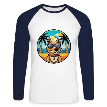 Magyar Agar Race Chien Dessin Animé Lunettes De Soleil Plage - T-shirt baseball manches longues Homme - blanc/marine - Devant - Nik (191cm)