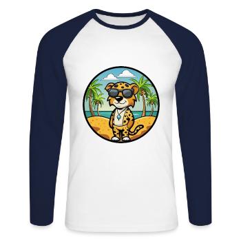 Léopard Chien Race Chien Dessin Animé Lunettes De Soleil Plage - T-shirt baseball manches longues Homme - blanc/marine - Devant - Nik (191cm)