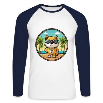 Milieu Asiatique Ovtcharka Chien Race Dessin Animé Plage - T-shirt baseball manches longues Homme - blanc/marine - Devant - Nik (191cm)