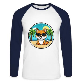 Korean Jindo Dog Breed Cartoon Sunglasses Beach - Unisex Long Sleeve Baseball T-Shirt - white/navy - Front - Nik (191cm)
