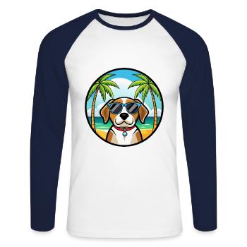 Kerry Beagle Chien Race Dessin Animé Lunettes de Soleil Plage - T-shirt baseball manches longues Homme - blanc/marine - Devant - Nik (191cm)