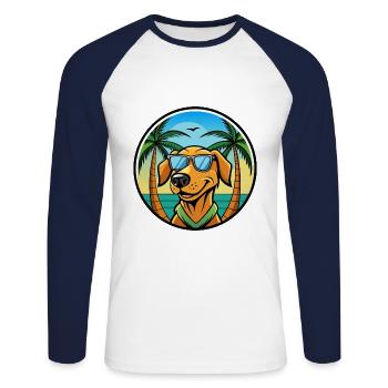 Chien de chasse lituanien race dessin animé lunettes de soleil plage - T-shirt baseball manches longues Homme - blanc/marine - Devant - Nik (191cm)
