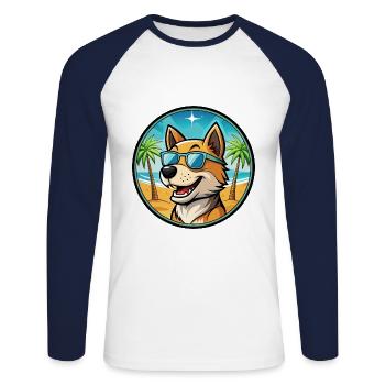 Lucas Terrier Chien Race Dessin Animé Lunettes de Soleil Plage - T-shirt baseball manches longues Homme - blanc/marine - Devant - Nik (191cm)