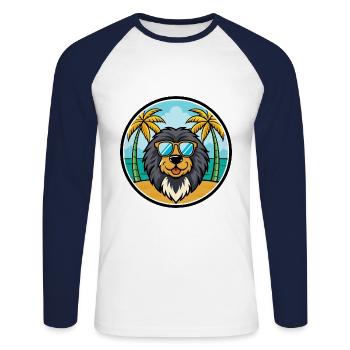 Neufundländer Hunderasse Cartoon Sonnenbrille Strand - Unisex Baseballshirt langarm - Weiß/Navy - Vorne - Nik (191cm)