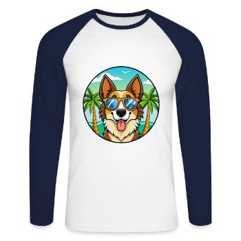 North American Shepherd Dog Breed Cartoon Beach - Unisex Long Sleeve Baseball T-Shirt - white/navy - Front - Nik (191cm)