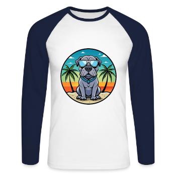 Lunettes de soleil napolitaines Mastiff Dog Breed Cartoon - T-shirt baseball manches longues Homme - blanc/marine - Devant - Nik (191cm)