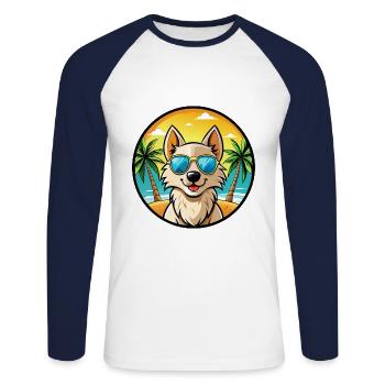 Nordic Spitz Hunderasse Cartoon Sonnenbrille Strand - Unisex Baseballshirt langarm - Weiß/Navy - Vorne - Nik (191cm)