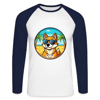 Neuguinea Singende Hunderasse Cartoon Sonnenbrille - Unisex Baseballshirt langarm - Weiß/Navy - Vorne - Nik (191cm)