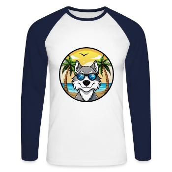 Northern Inuit Dog Breed Cartoon Sunglasses Beach - Unisex Long Sleeve Baseball T-Shirt - white/navy - Front - Nik (191cm)