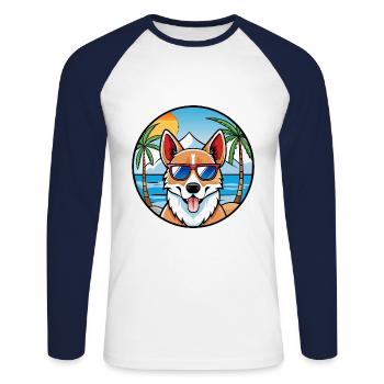 Lunettes de soleil norvégiennes Lundehund Dog Breed Cartoon - T-shirt baseball manches longues Homme - blanc/marine - Devant - Nik (191cm)
