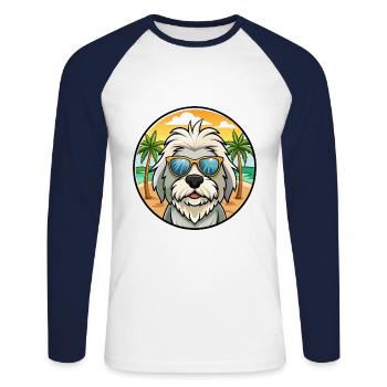 Alter englischer Schäferhund Rasse Cartoon Sonnenbrille Strand - Unisex Baseballshirt langarm - Weiß/Navy - Vorne - Nik (191cm)
