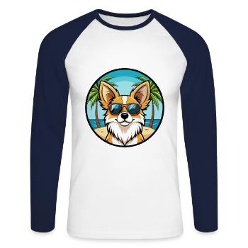 Papillon Chien Race Dessin Animé Lunettes de Soleil Plage - T-shirt baseball manches longues Homme - blanc/marine - Devant - Nik (191cm)