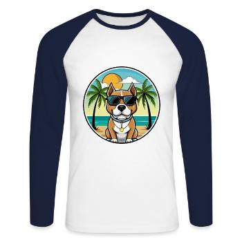 Pitbull Hund Rasse Cartoon Sonnenbrille Strand - Unisex Baseballshirt langarm - Weiß/Navy - Vorne - Nik (191cm)